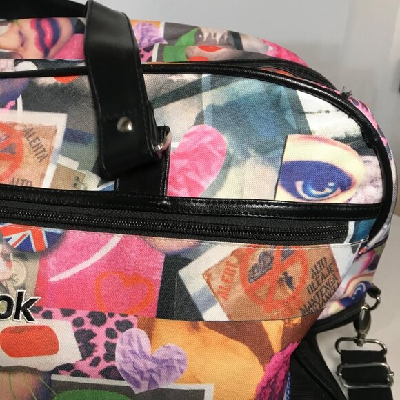 Reebok Weekender Duffle Travel Bag Collage Print Polka Dot Lining 19" Like New - Picture 6 of 16